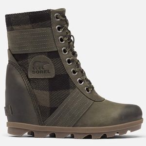 SOREL Lexie wedge alpine tundra green plaid boots